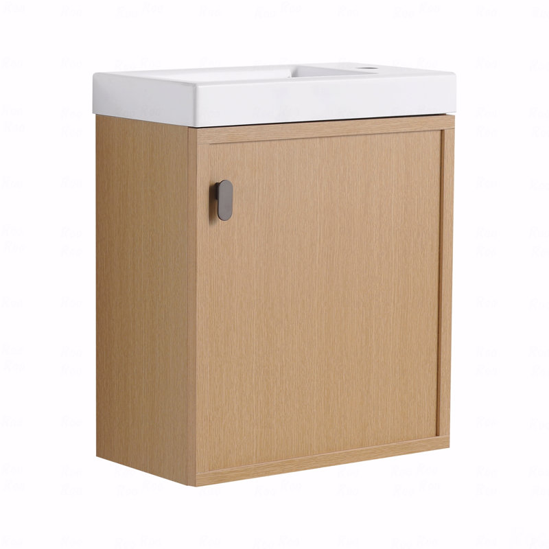 Meuble-lavabo mural 18,5 po avec lavabo en résine, porte simple à fermeture douce, panneau de fibres à densité moyenne, Brown