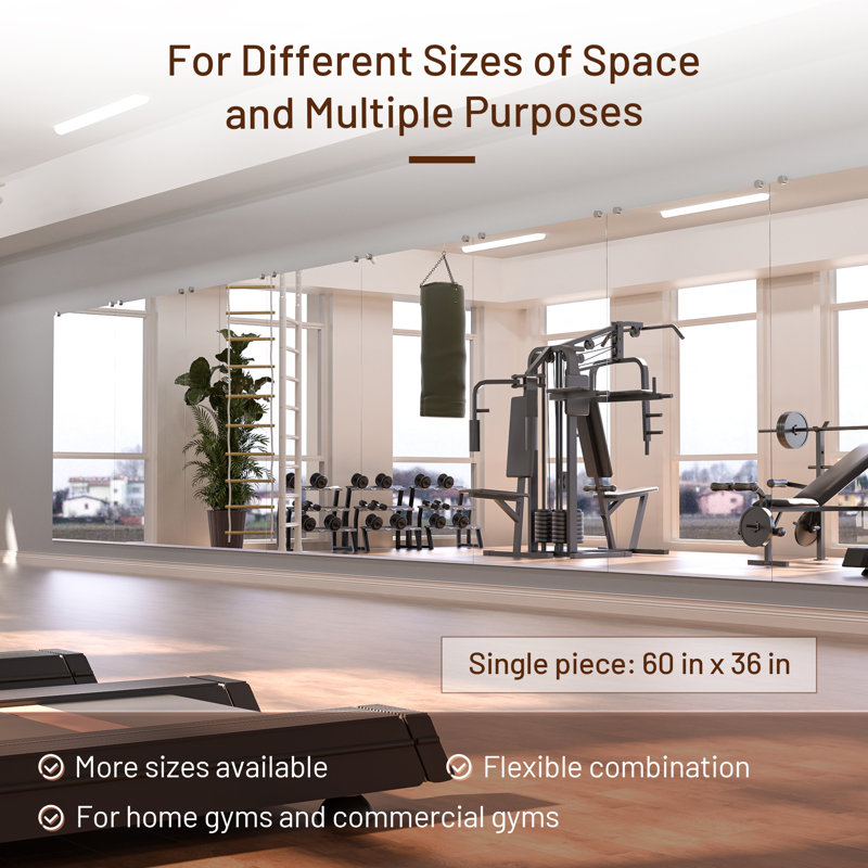 Full Length Rectangle Wall Mirror Home Gym Mirror Dance Studio Mirror Tempered Glass Mirror, 60" x 36"