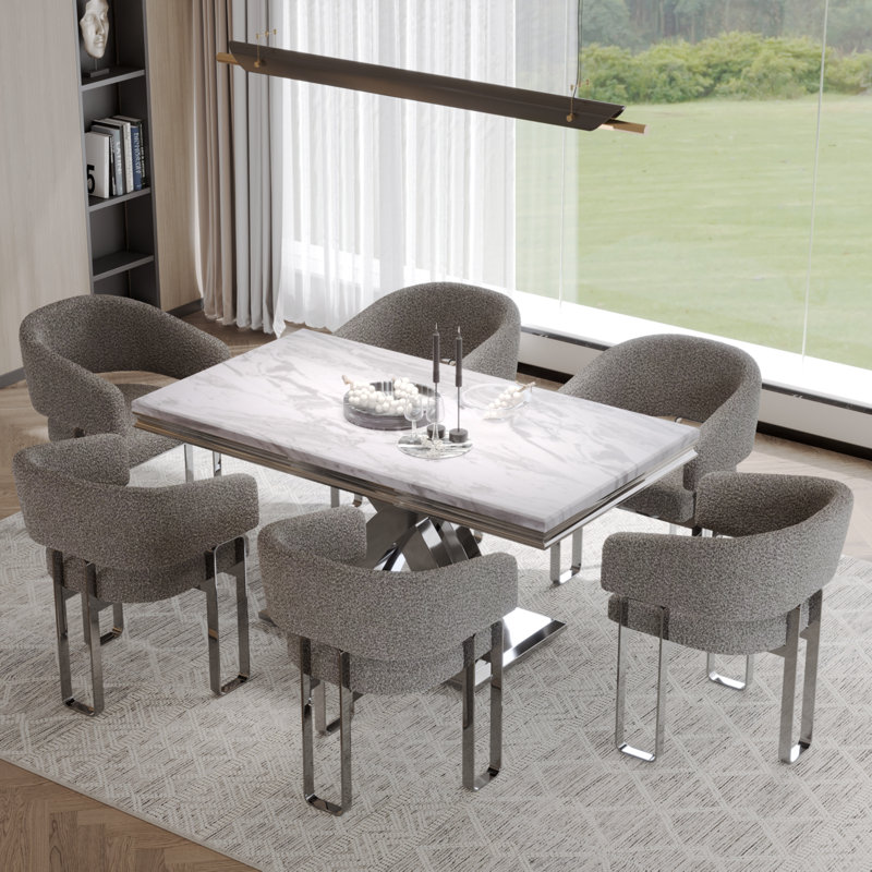Table de salle à manger Chika L 35 po x l 65 po, Blanc / Gris / Argent