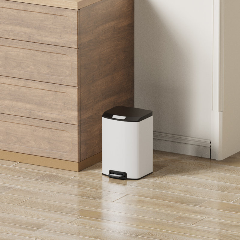 Poubelle de salle de bain 1,6 gallon, poubelle en acier inoxydable à fermeture en douceur avec ouverture carrée large et doublure intérieure amovible, pour la cuisine, la salle de bain, la chambre à coucher, le bureau à domicile (blanc)