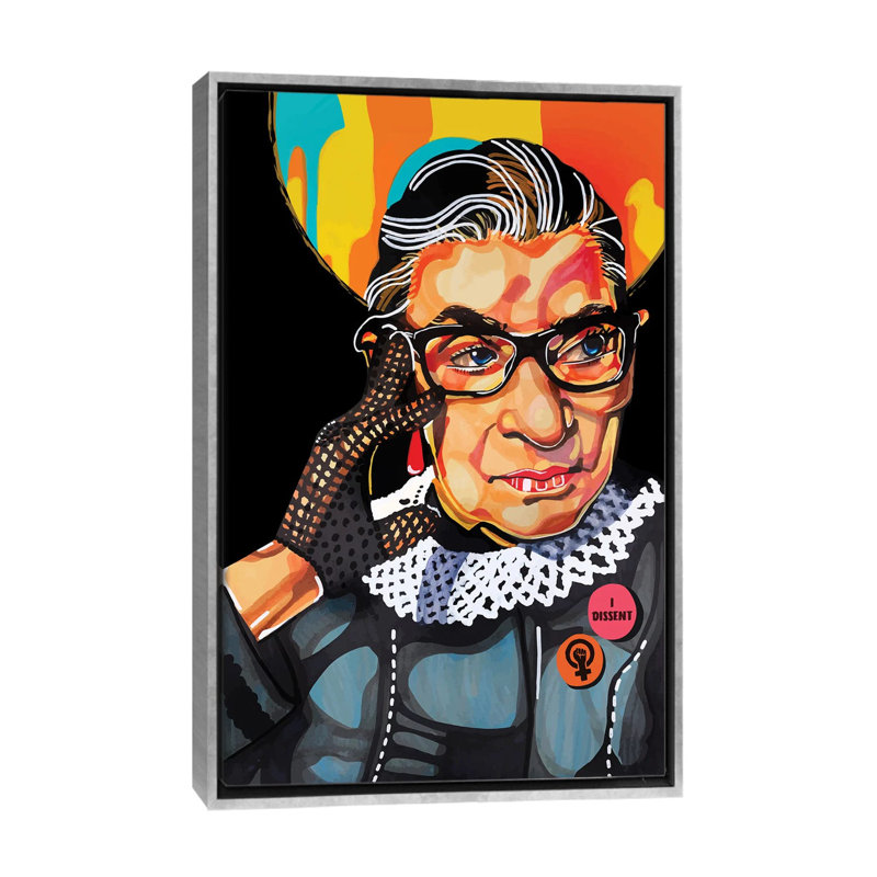 Ruth Bader Ginsburg - impression d'art graphique, Pas de tapis, H 26 po x l 40 po x 1,5 po, Toile avec cadre argenté