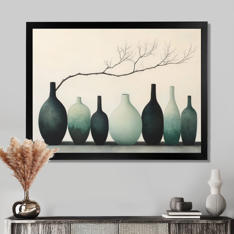 Rangée de navires turquoise - Nature morte encadrée sur toile, H 24 po x l 32 po, Cadre photo noir