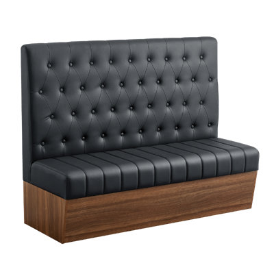 Melamine Frame Single Booth with Button Tufted Vinyl Back & Plain Seat in Black