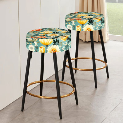 Yellow And Green Retro Bouquet Revival - Eclectic Bar Stools Set Of 2