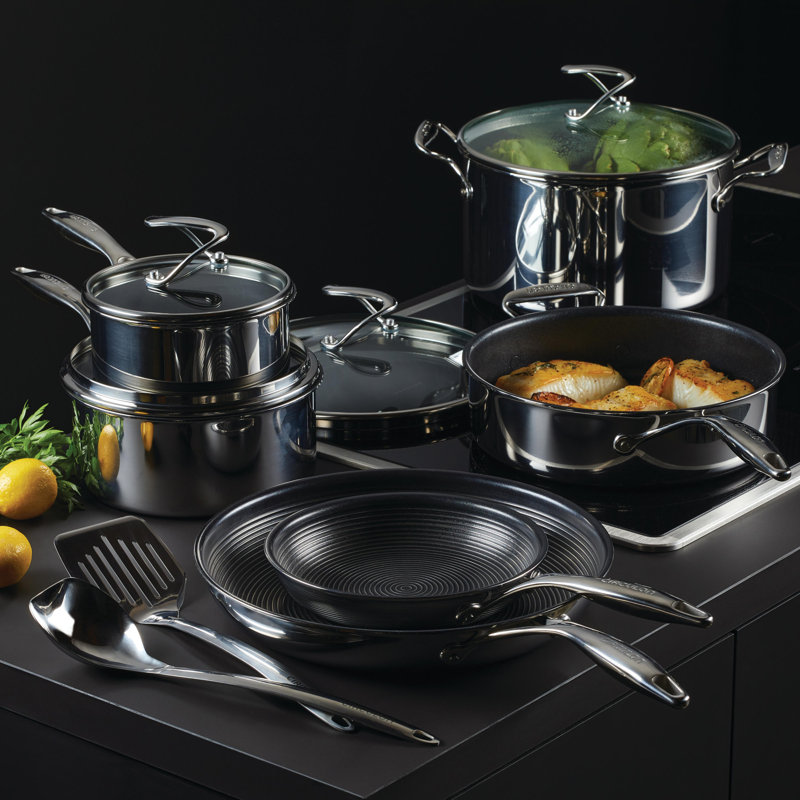 Circulon Clad Stainless Steel Cookware and Utensil Set with Hybrid SteelShield Nonstick, 12-Piece