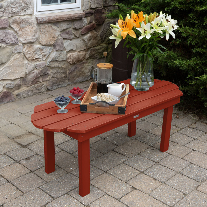 Chaise Adirondack en plastique avec table Anette, Rouge rustique