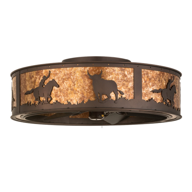 Cowboy And Steer Flush Mount Ceiling Fan