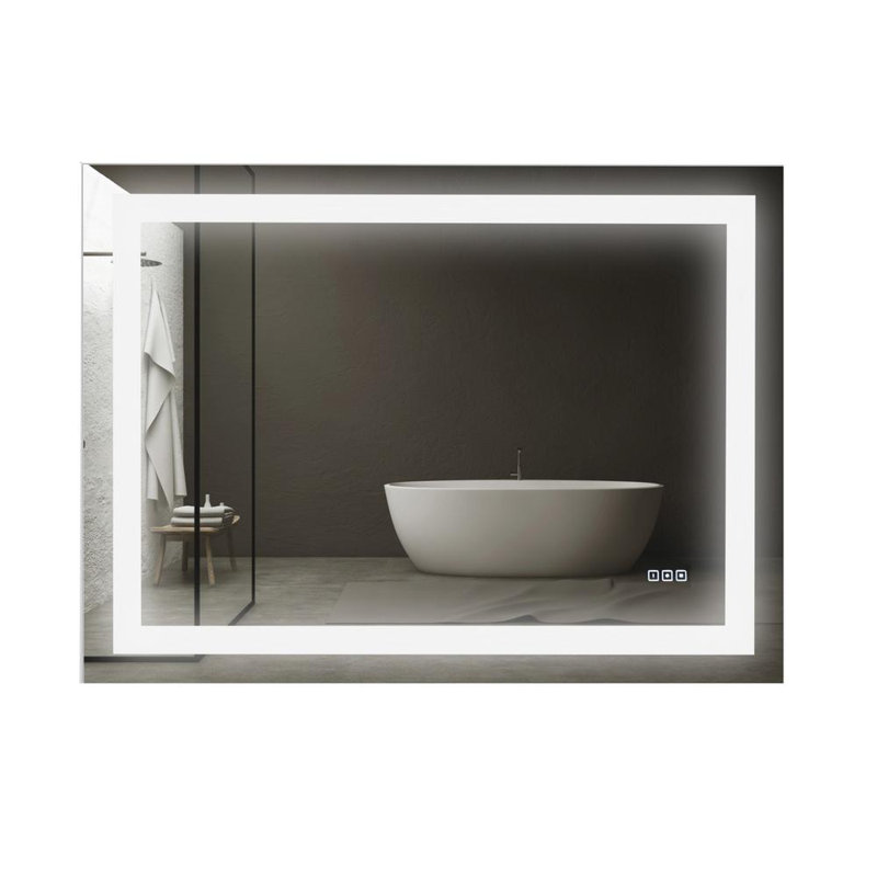 Modern Frameless Rectangular LED Lighted Bathroom Vanity Mirror with Defogger, 36" x 48"