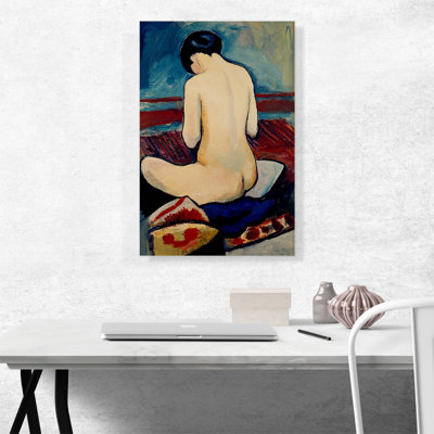 «Sitting Nude with coussin» par August Macke - reproduction d'art sur toile tendue