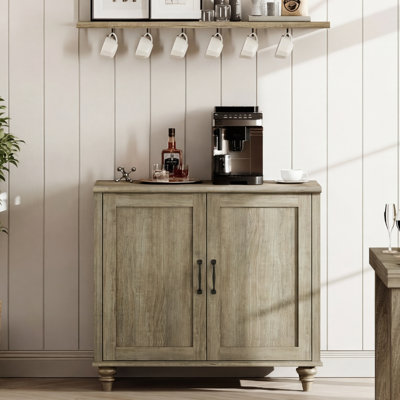 Buffet avec portes en bois, armoires de rangement pour la cuisine, tables basses en bois avec rangement, crédence de style campagne moderne pour salle à manger, salon, gris délavé, 34 pouces