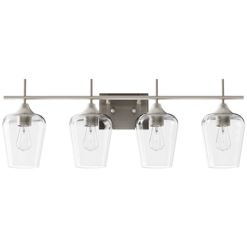 Éclairage pour salle de bain à intensité variable 4 lumières Hermleigh, Nickel brossé, Transparent