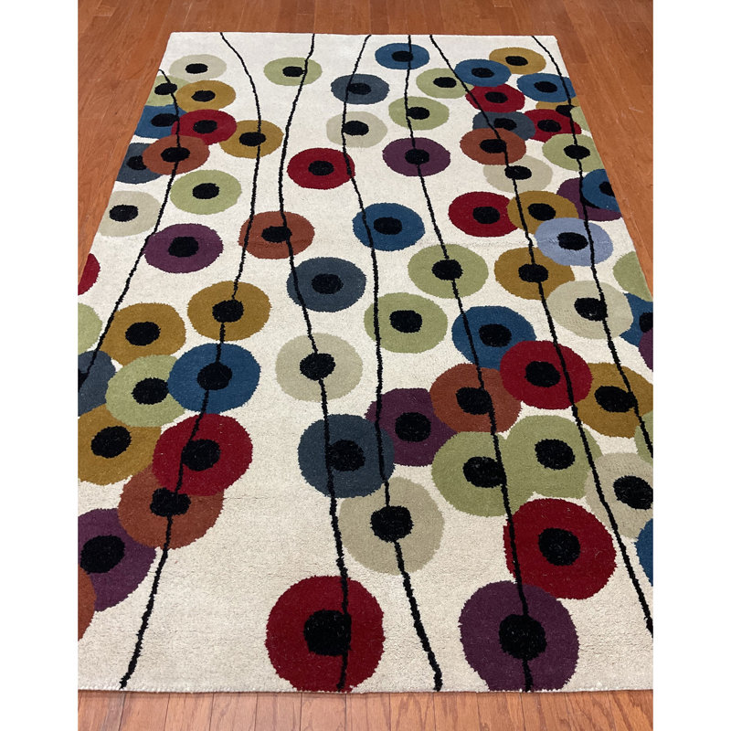 Tapis beige / noir / rouge touffeté à la main Indo