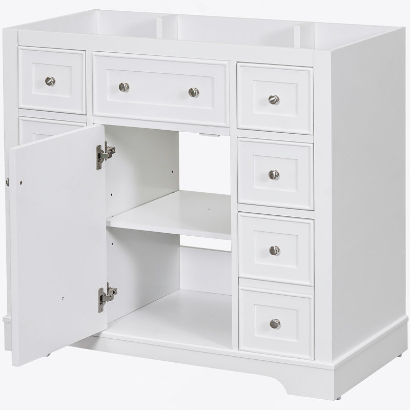 Meuble-lavabo de salle de bain sans lavabo, base d'armoire seulement, une armoire et six tiroirs, Blanc