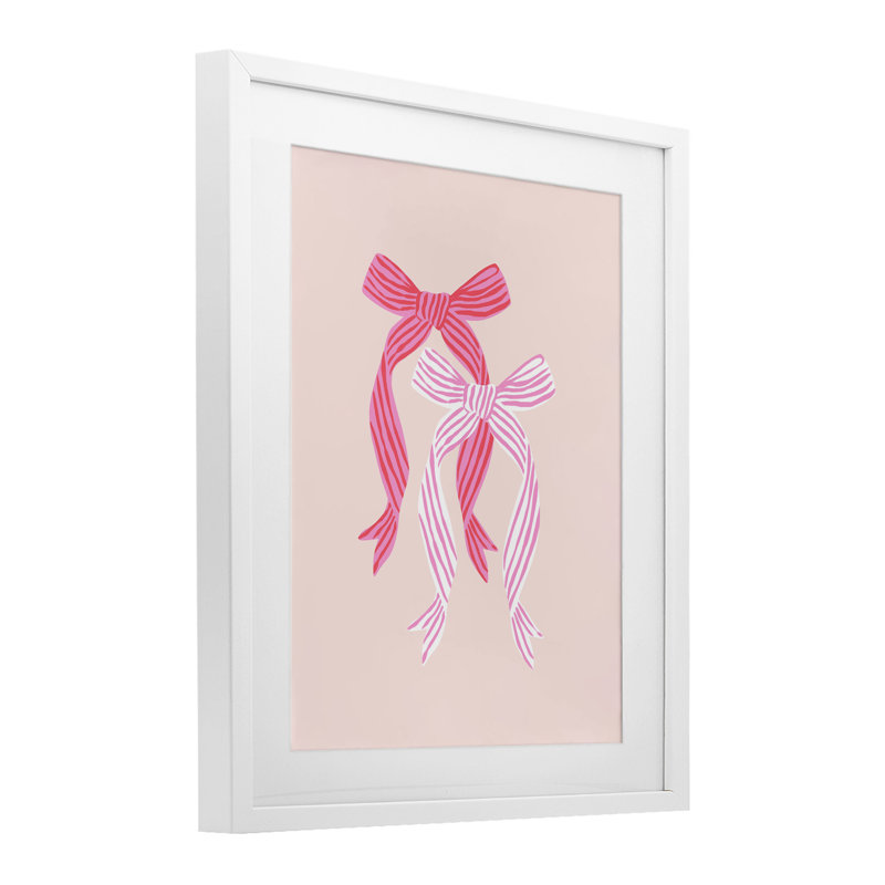 «Striped Bows on Pink», reproduction encadrée sous verre, conception de Krissy Mast, H 21 po x l 17 po, Cadre blanc côtier