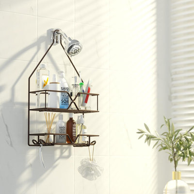 Panier de douche - Bronze - Rangement de salle de bain suspendu avec 4 crochets et porte-shampooing