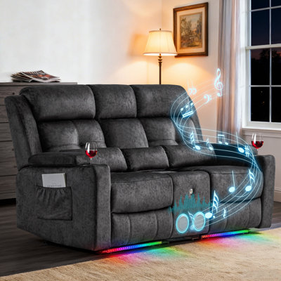 Causeuse inclinable électrique avec dossier rabattable, canapé-lit inclinable en velours avec éclairage à DEL, haut-parleur Bluetooth et rangement dissimulé