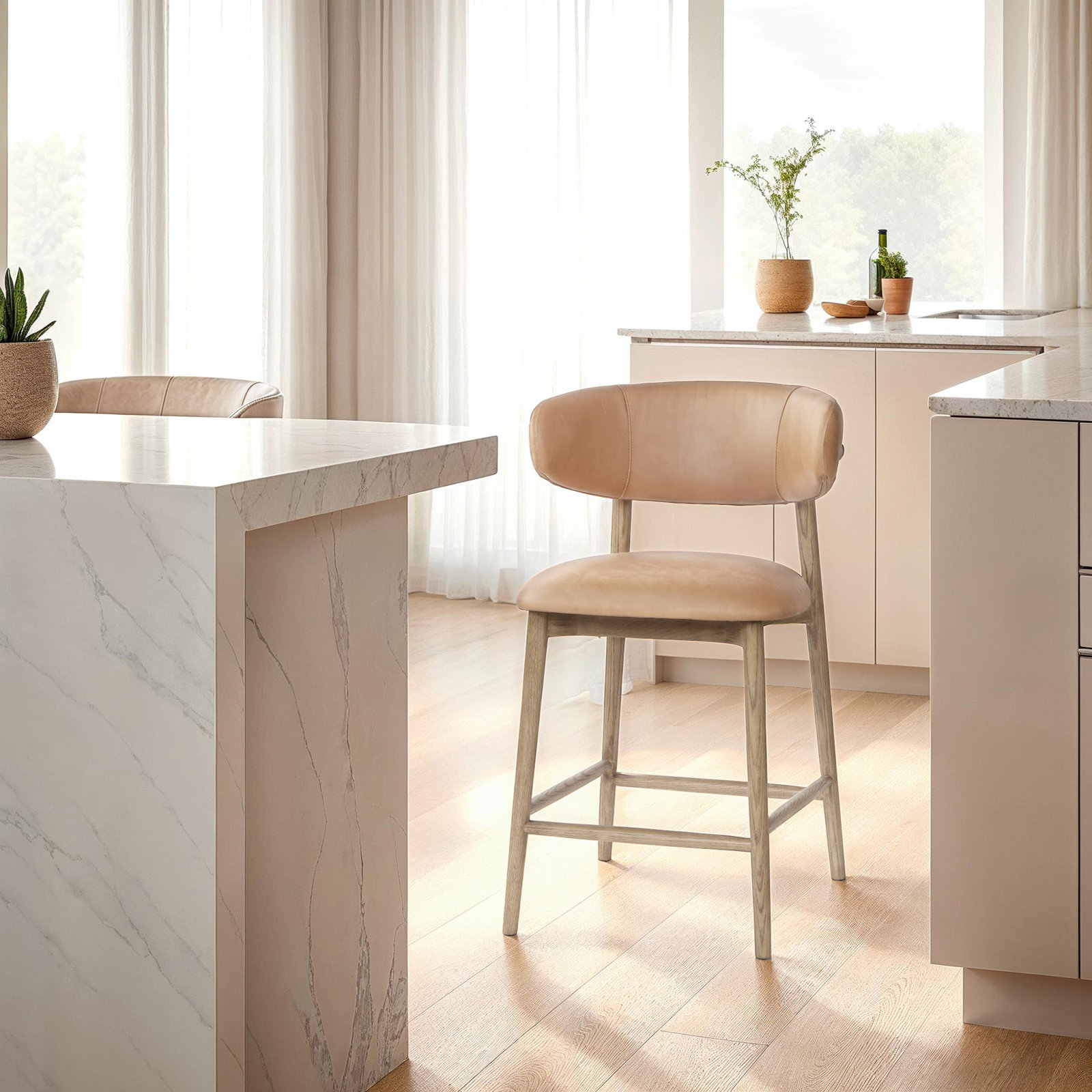 Ofella 26" Bar Stool, Pale Tan