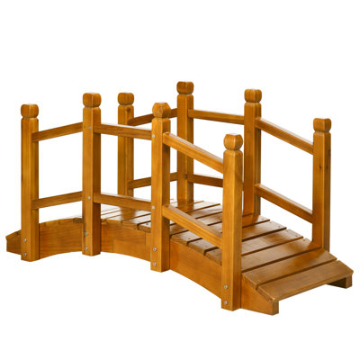 Ananshi Wooden Garden Bridge with Safety Railings, Arc Footbridge, Brown