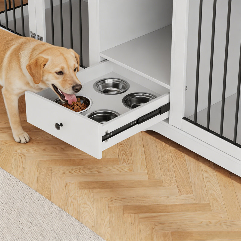 Meuble de rangement pour chien moderne pour 2 grands chiens 83 - chenil intérieur avec 4 portes et 2 tiroirs Modern, Blanc