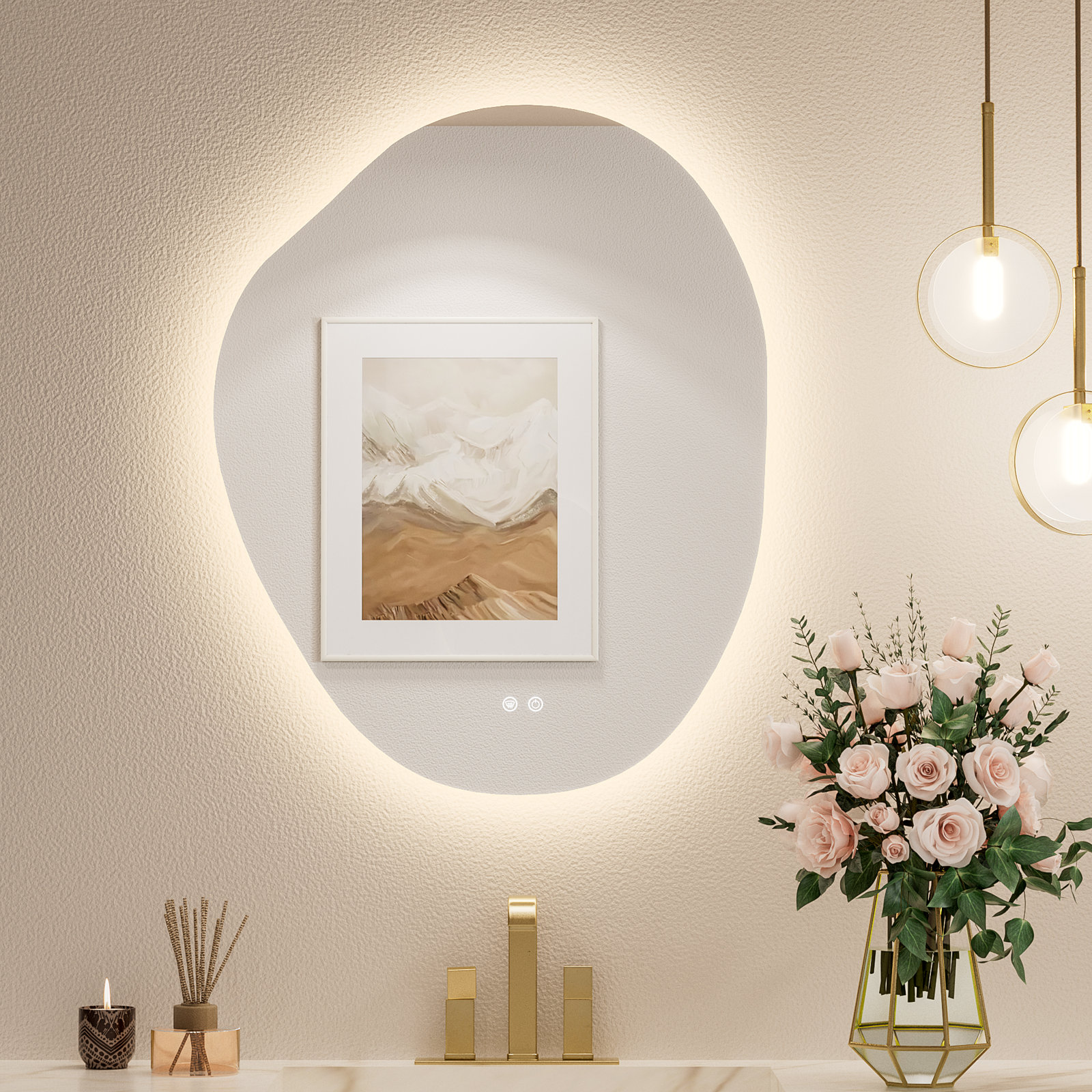 Aura LED Organic Bathroom Vanity Mirror, 30" x 24"