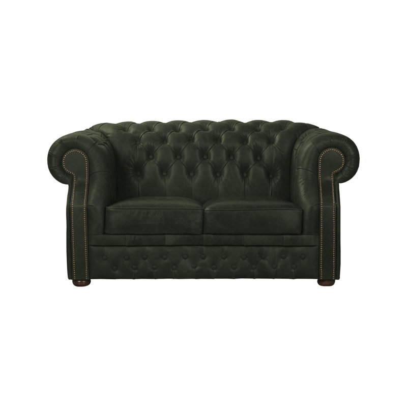 Temeko 2 Seater Genuine Leather Loveseat, 80cm H x 200cm W x 90cm D, Green