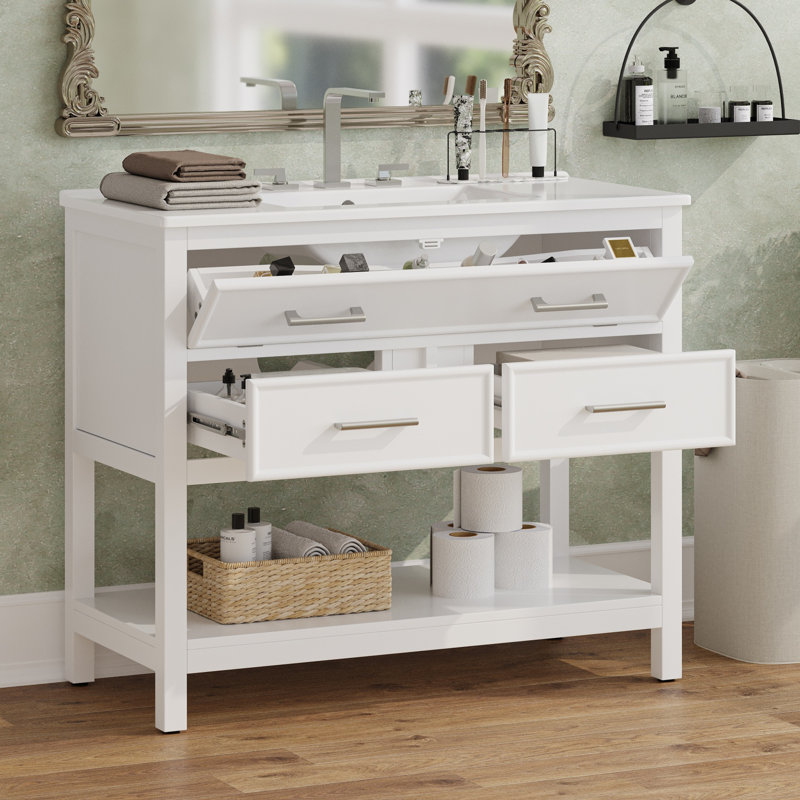 36'' Single Bathroom Vanity With Ceramic Sink, White