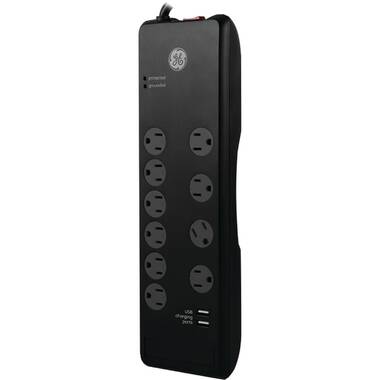 GE UltraPro 10-Outlet 2-USB Charging 6 ft. Surge Protector, Black