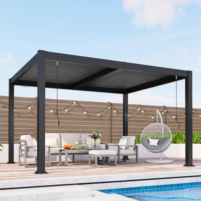 Aluminum 10' x 12' Outdoor Pergola with Adjustable Metal Louvers & Hidden Drainage, Weather Resistant Pergola with All Aluminum Frame for Backyard, Poolside