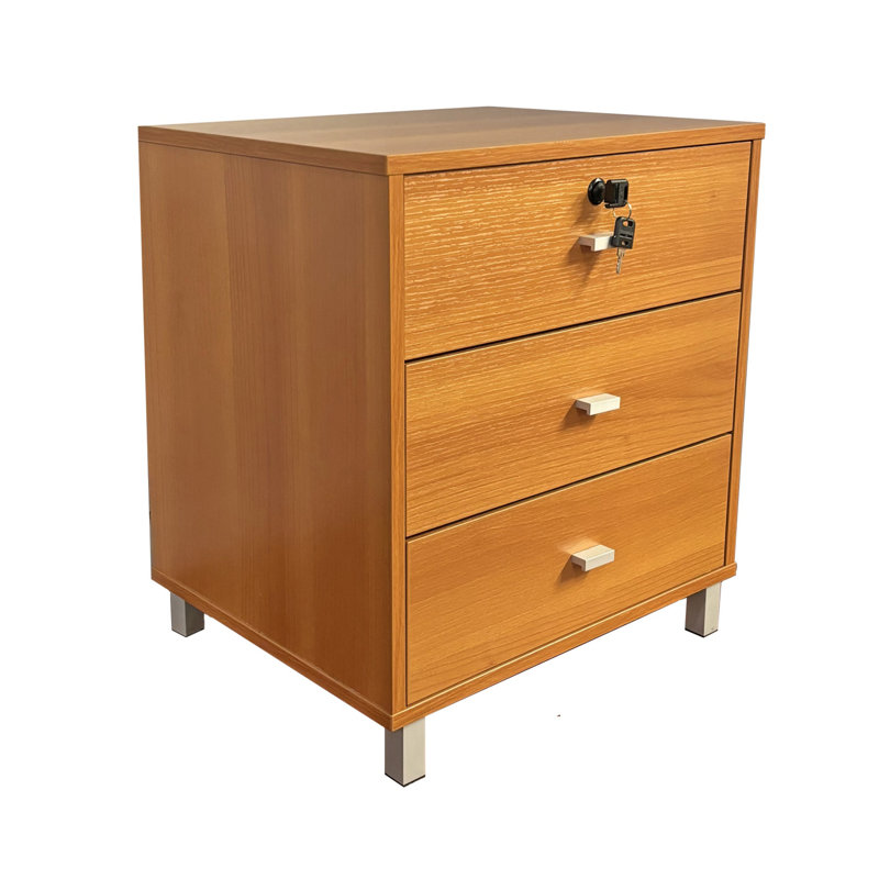 Élégante table de chevet à trois tiroirs avec serrure et poignées pour l'organisation et la décoration de la chambre à coucher