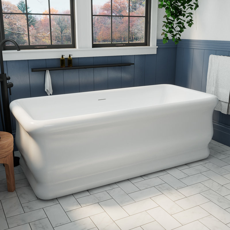 Crest 70-7/8 in. L x 32-2/3 in. W x 23-5/8 in. H Freestanding Acrylic Bathtub, Drain, White