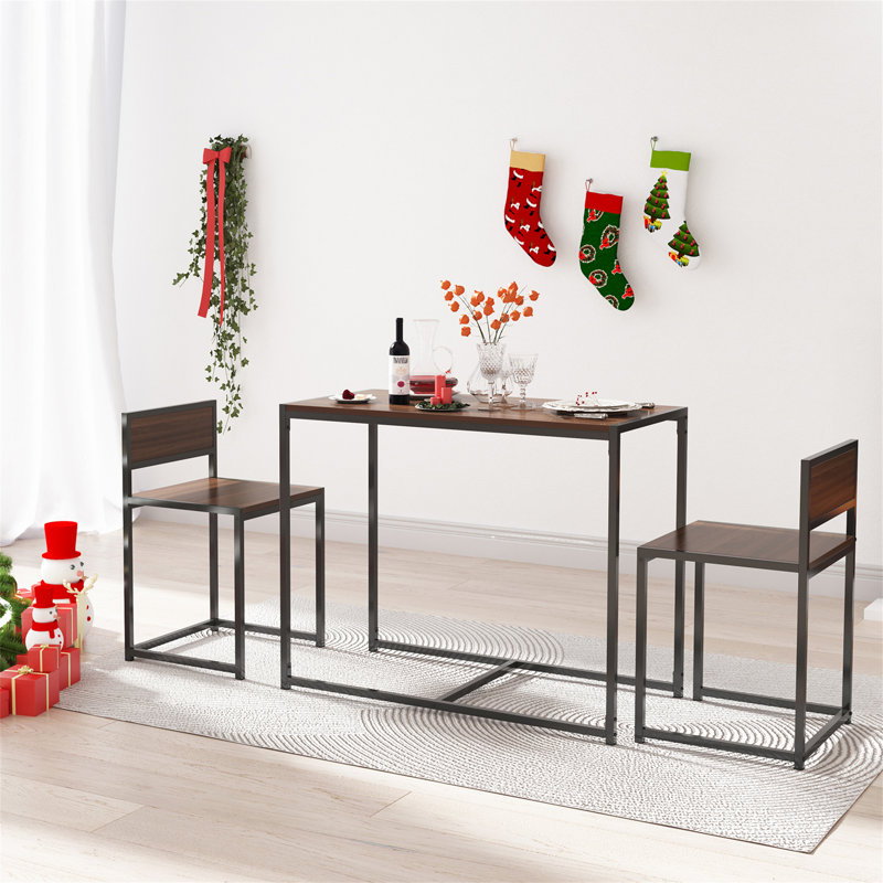 Modern Rectangular Brown Dining Table Set With Two Chairs