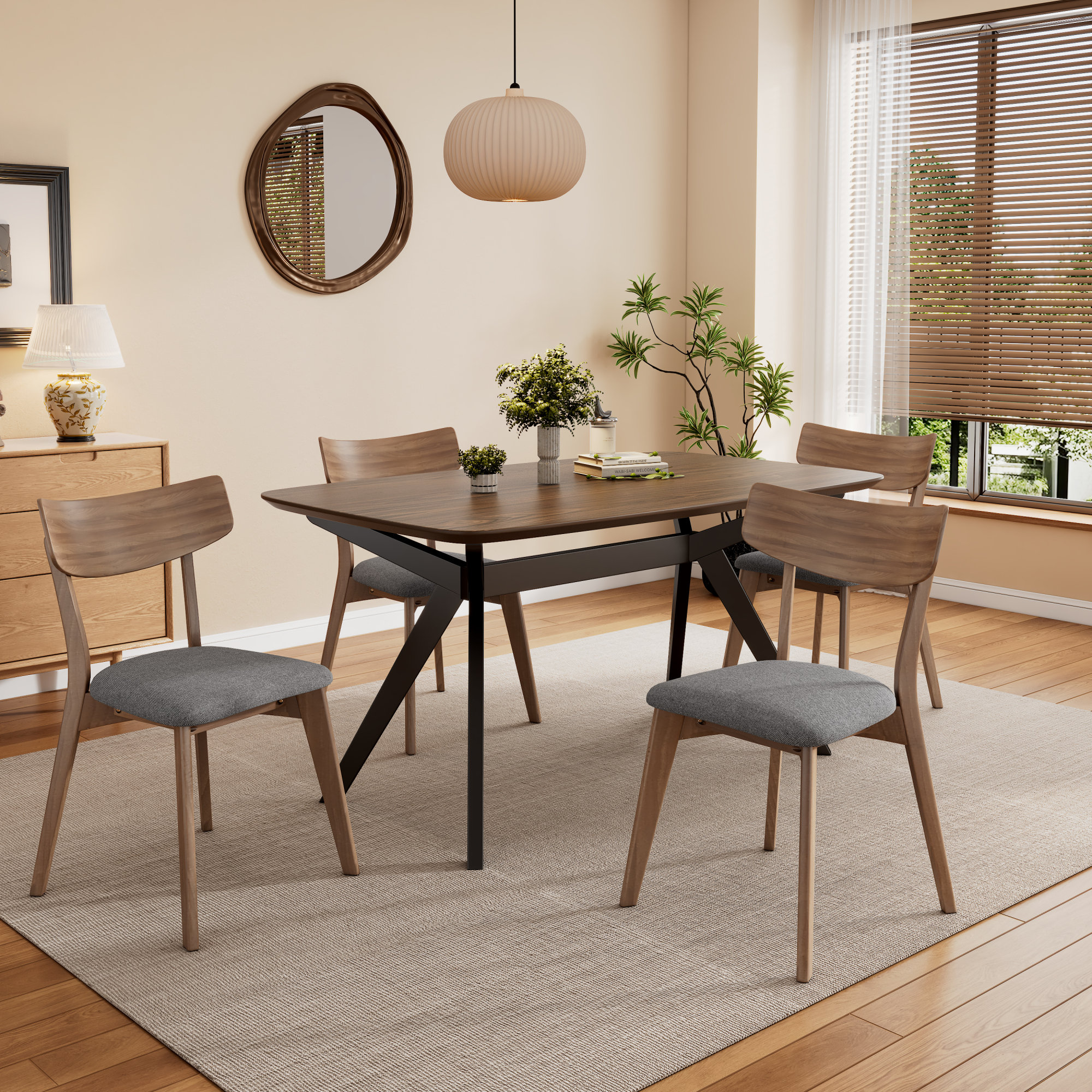 Corrigan Studio® -piece Upholstered Dining Set Rubberwood Frame Mid ...