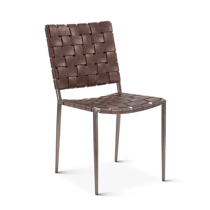 Chaise de salle à manger Riggs en cuir de buffle tabac et fer