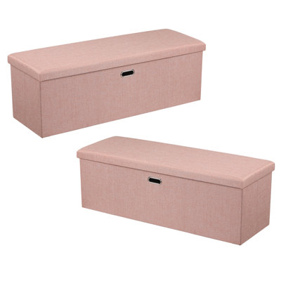 Set Of 2 Foldable Storage Ottomans, Upholstered Linen-Look Footrest Bench With Hidden Storage, Collapsible Ottoman Stool For Living Room Bedroom Entryway