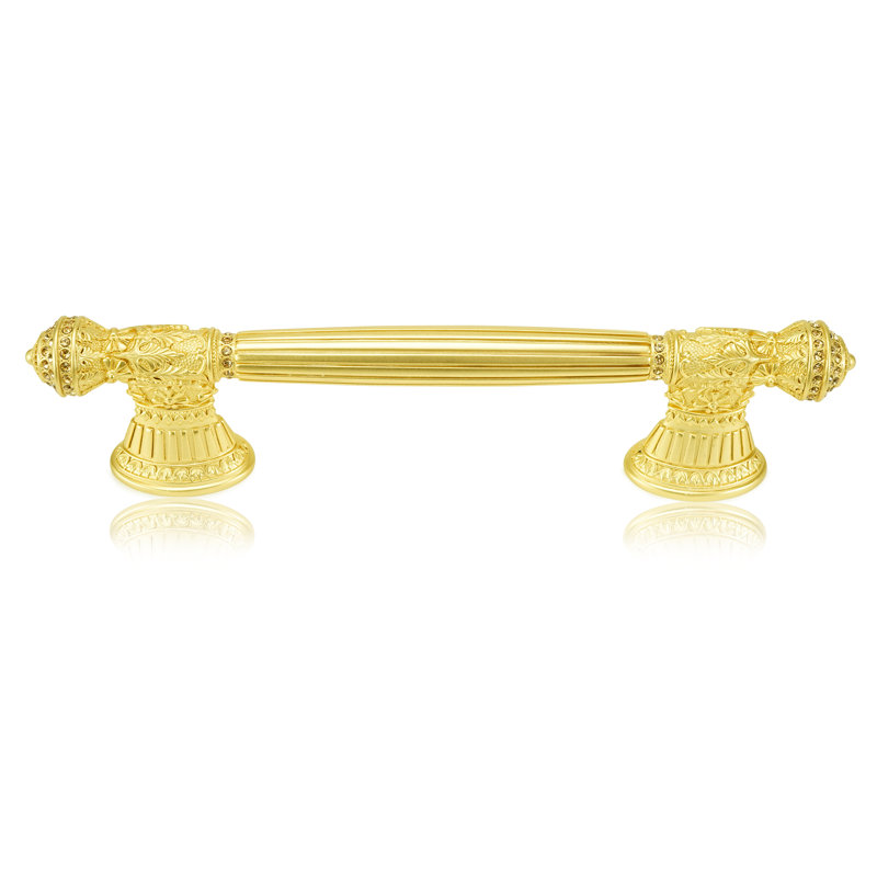 6” C TO C TOULOUSE PULL; LT. COLORADO TOPAZ CRYSTAL SATIN GOLD FINISH