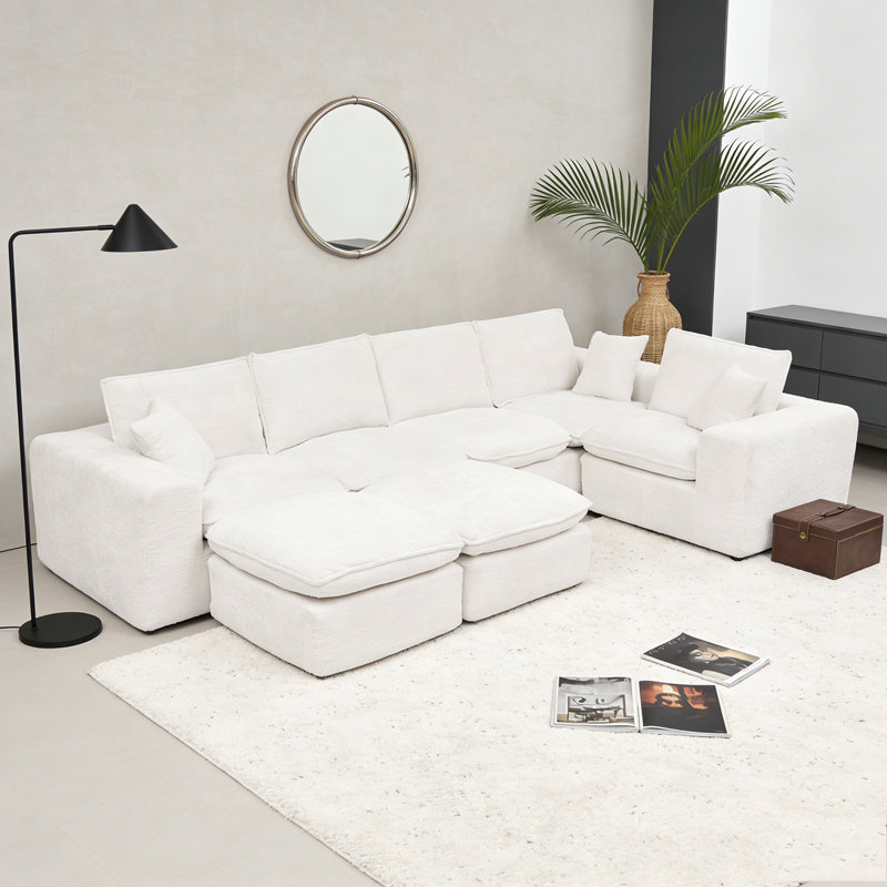 Canapé modulaire en L 107 po, Beige, 7