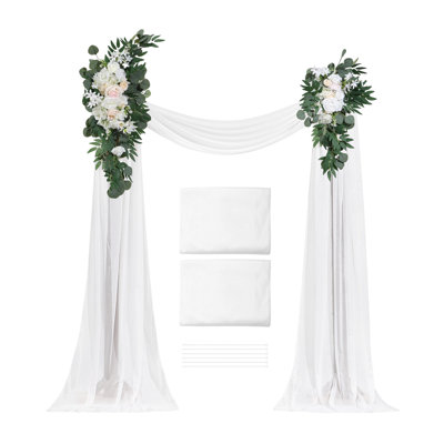 Elegant Artificial Wedding Arch Flowers Kit (Pack of 4) with 21ft White Draping Fabric, Handcrafted Silk Floral Arrangement for Ceremony Backdrop & Reception Decor