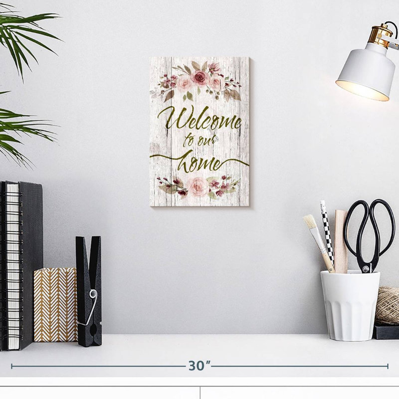Panneau floral sur bois, H 12 po x l 8 po