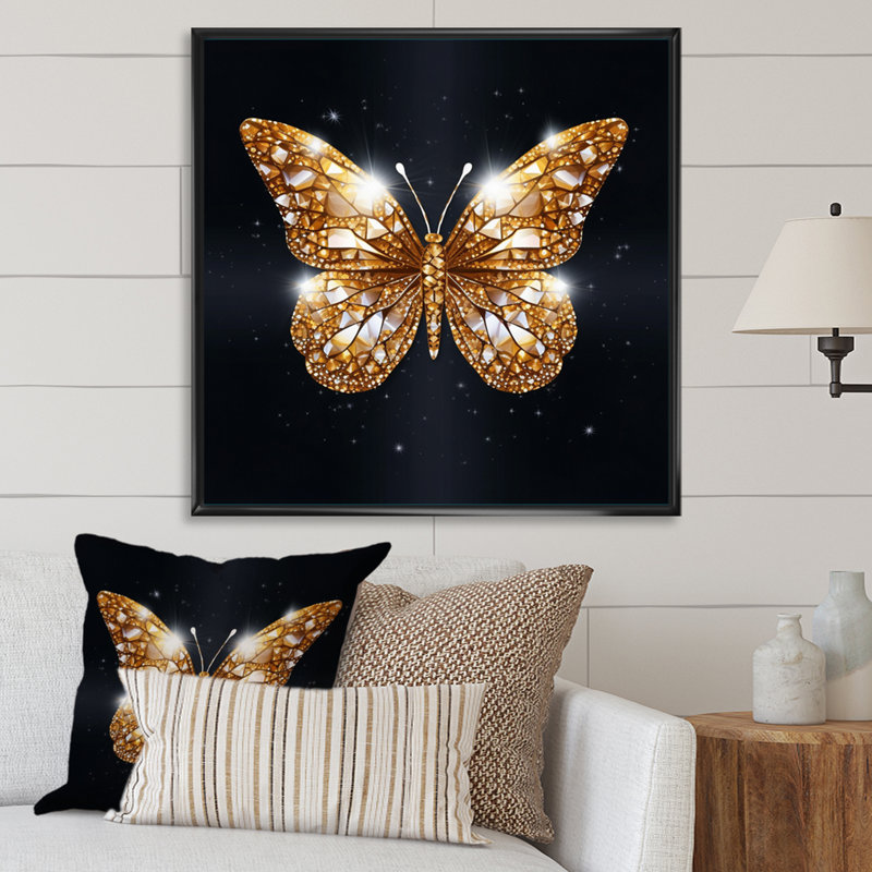 «Black and Gold Diamonds Butterly III» sur impression sur toile, H 30 po x l 30 po x P 1 po, Cadre flottant noir