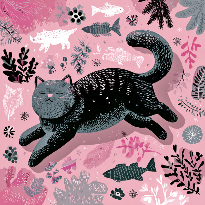 «Dream Cat in Pink Fantasy», art mural sur toile tendue, H 40 po x l 40 po