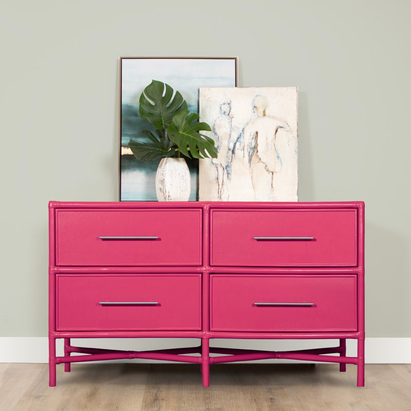 Venice 4 Drawers 54" W Double Dresser, Hot Pink