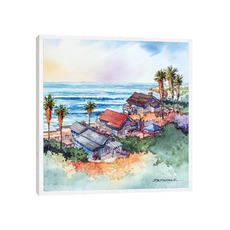Coastal Bungalows by Bill Drysdale - Painting on Canvas, White Framed, 66.04cm H x 66.04cm W x 3.81cm D