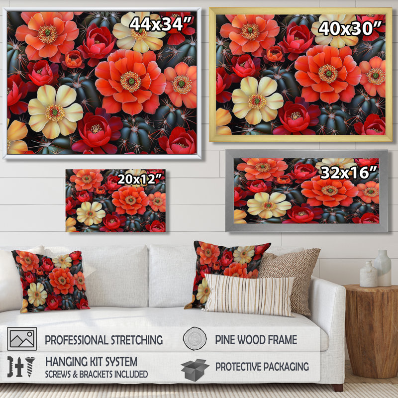 Nevada Cactus Vibrant Gardens - Floral Cactus, reproduction sur toile, 12" H x 20" W, Blanc