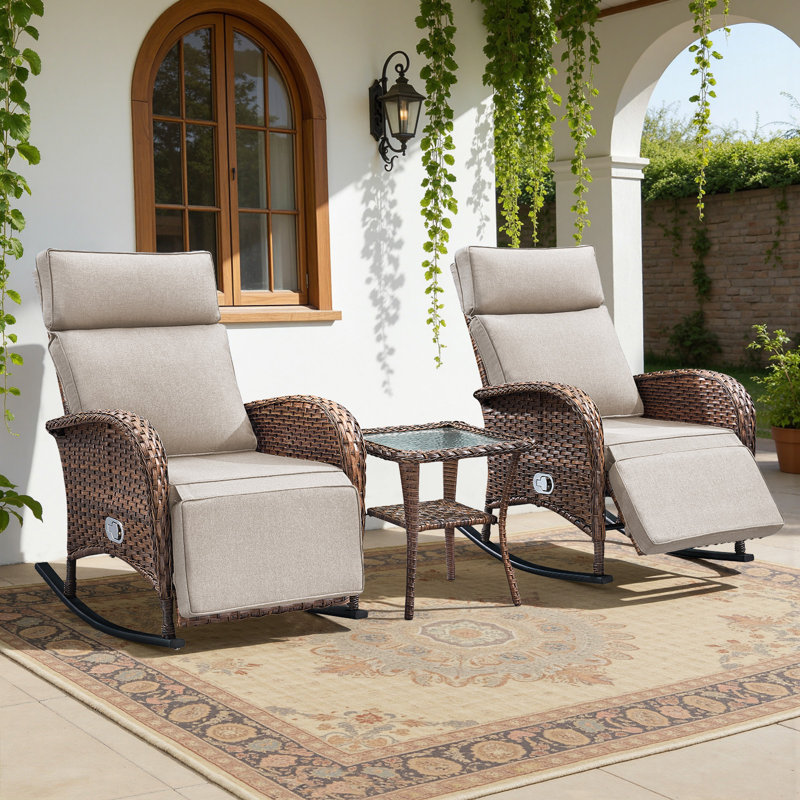 Arcturus Patio Recliner Rocking Chair With Adjustable Backrest & Footrest, All-Weather Outdoor Chaise Lounge Chair Set Of 2 With Side Table