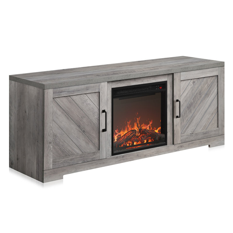 Blazice TV Stand to 65" with Electric Fireplace Included, Grey Wash