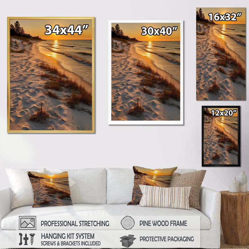Alabama Golden Hour At Gulf Shores, impression sur toile, H 40 po x l 30 po x P 1,5 po, Encadrement doré