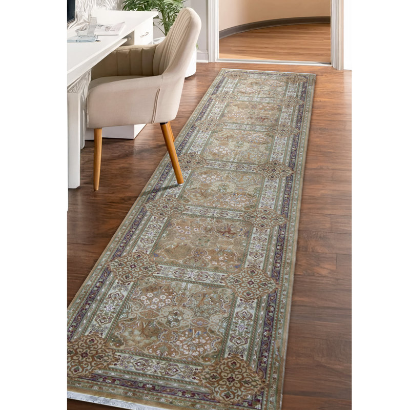 Tapis de couloir brun noué à la main de haute qualité