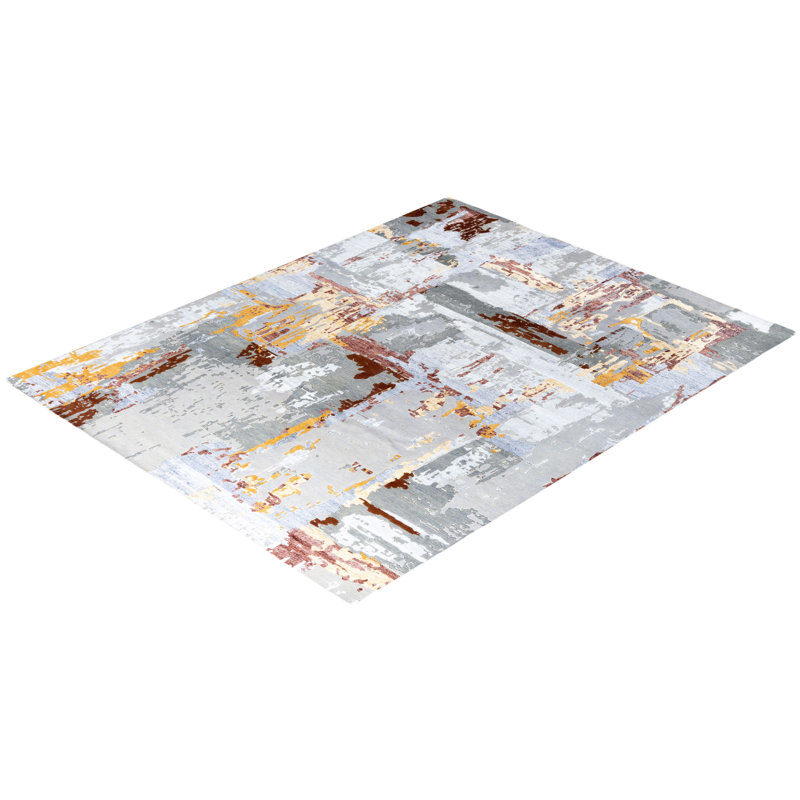 Tapis moderne noué à la main de conception unique - gris, 8 pi 3 po x 10 pi 2 po Modern