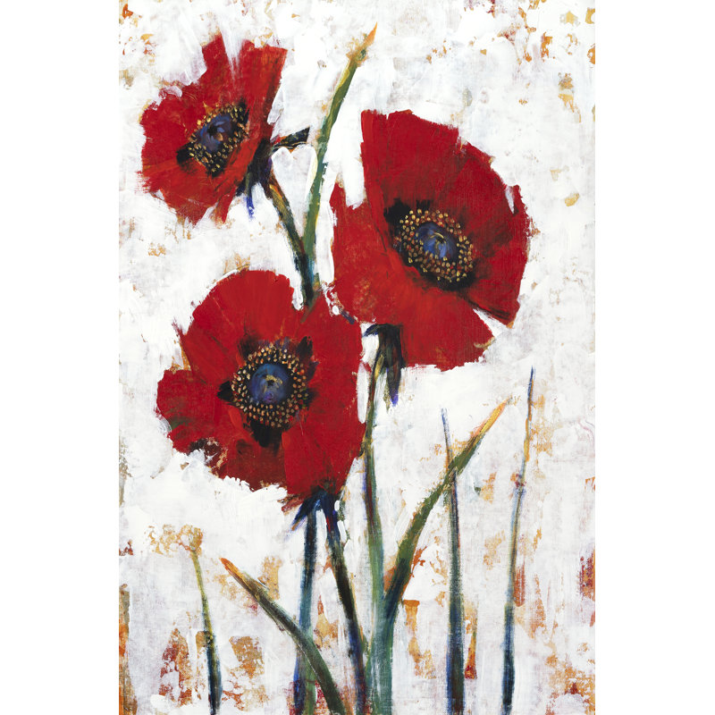 Red Poppy Fresco I by Timothy O' Toole -  Painting, 122 cm H x 81 cm W, Black Floater Framed