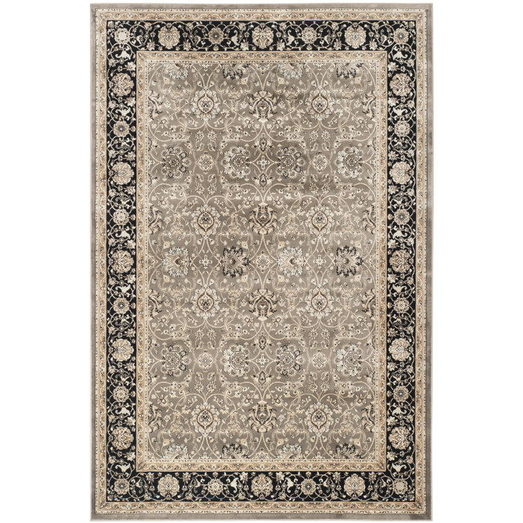 Petronella Viscose Oriental Rug in Gray/Black